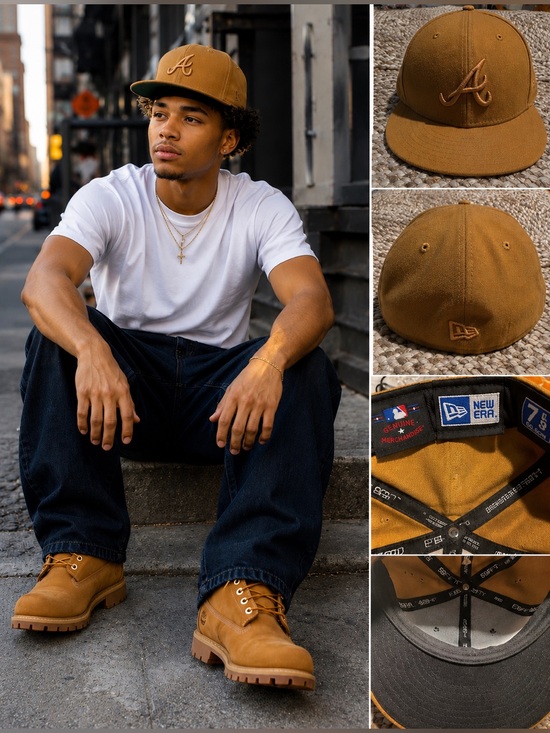New Era Other - New Era 58FIFYU Atlanta Braves Tonal Tan Fitted Hat 7 5/8 Camel MLB Cap